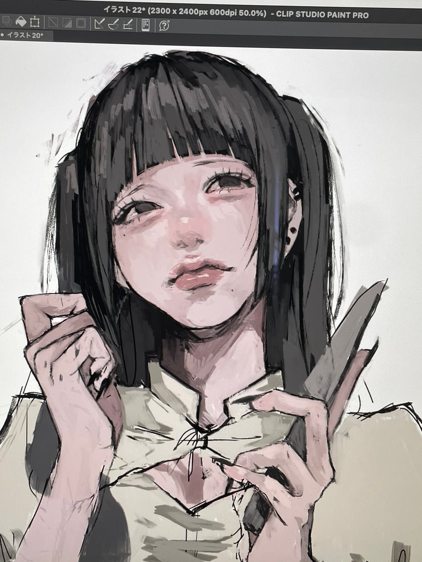 原创 1名女孩 画框中的绘图软件 黑发 蝴蝶结 蝶形领结