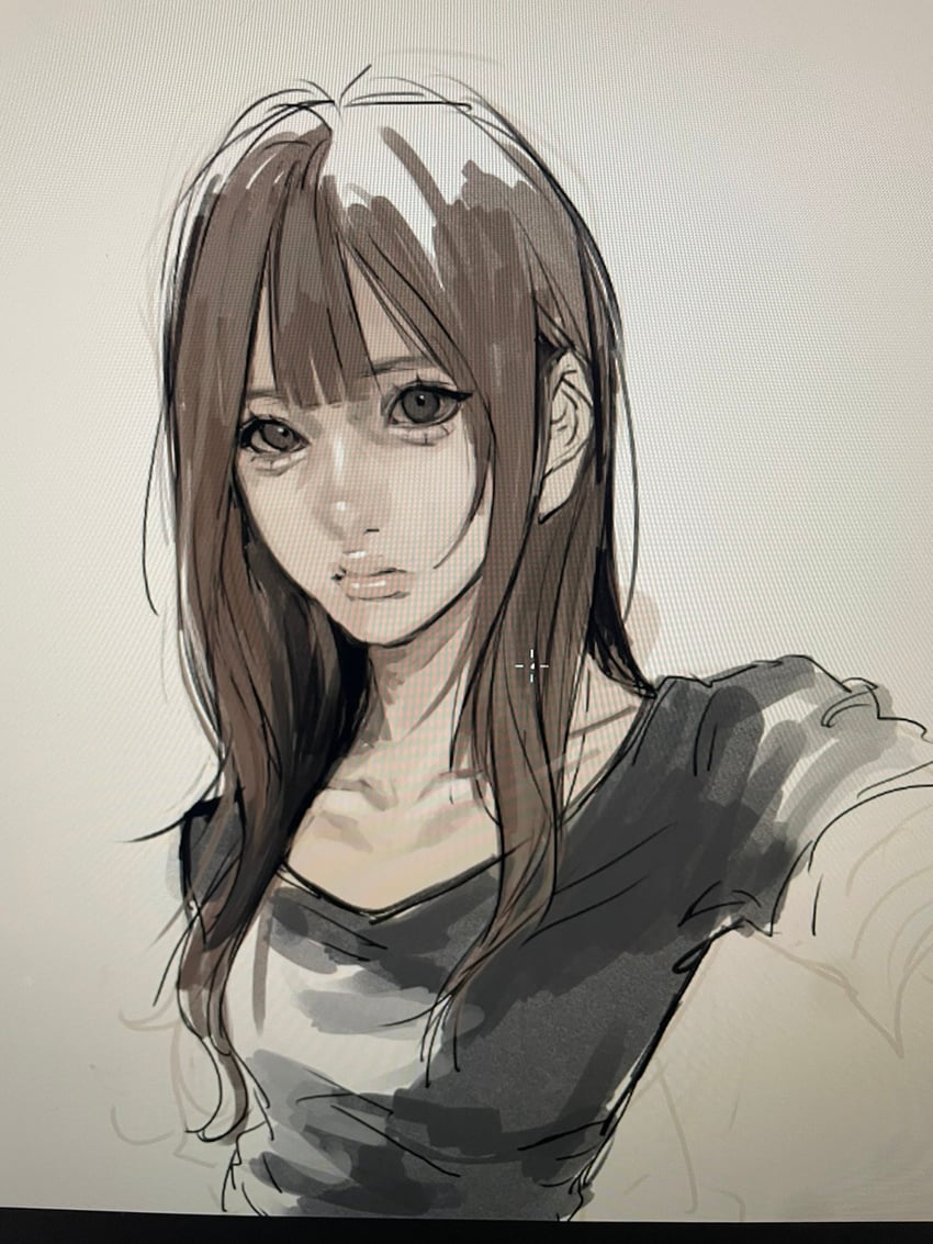原创 1名女孩 卧蚕 黑瞳 黑衬衫 棕发
