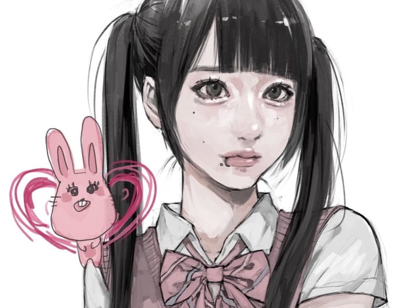 原创 1名女孩 卧蚕 黑发 齐刘海 蝴蝶结