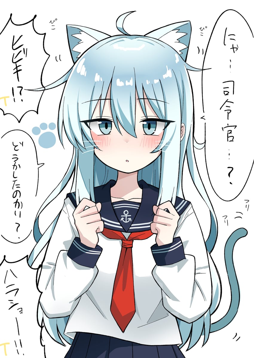 舰队Collection、响 1名女孩 呆毛 锚标志 兽耳毛 兽耳