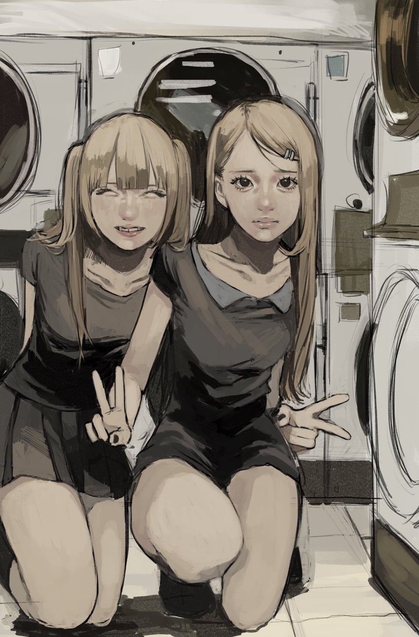原创 2名女孩 卧蚕 撩起刘海 黑瞳 黑色指甲