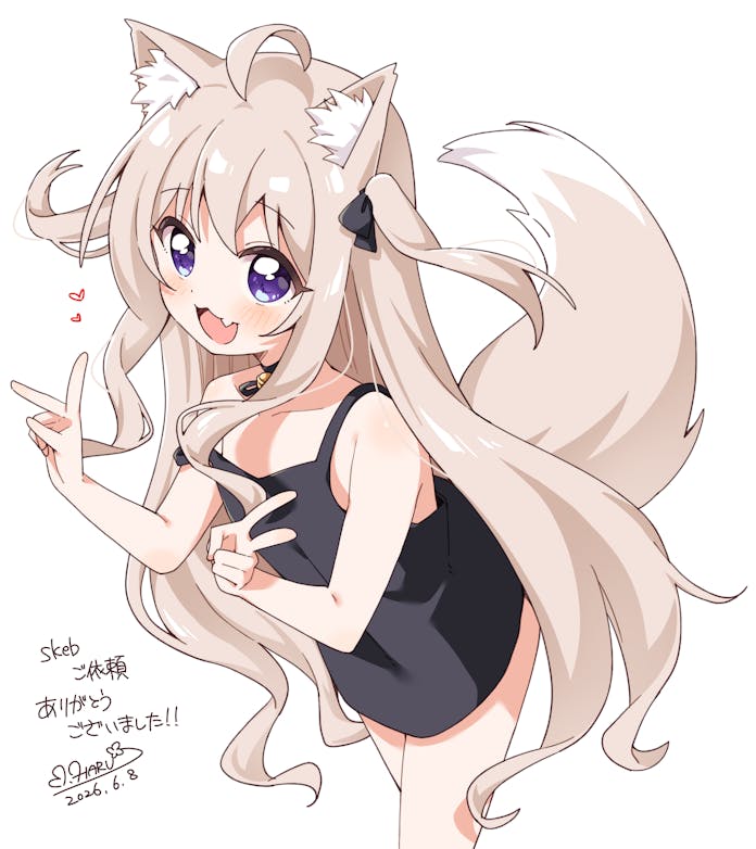 二次元插画 1名女孩 :D 呆毛 兽耳毛 兽耳