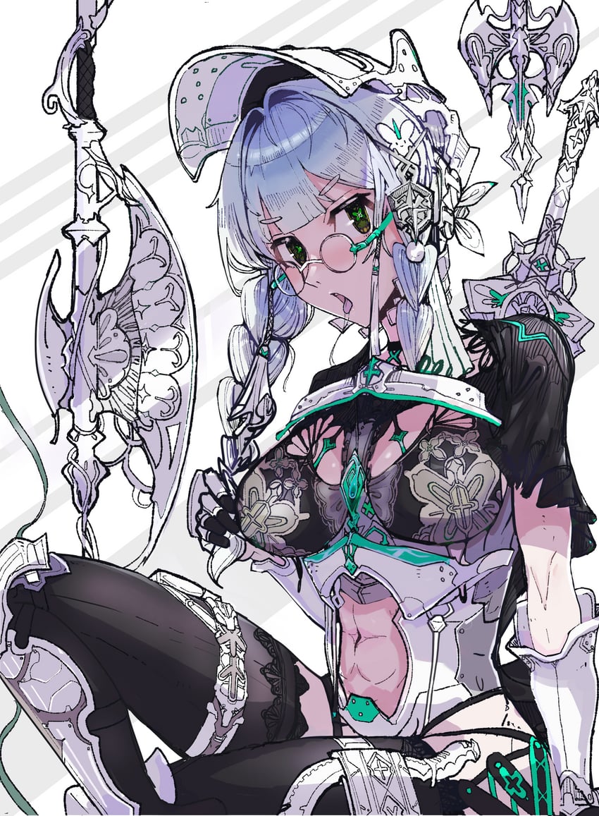 原创 1名女孩 斧头 黑色过膝袜 齐刘海 辫子