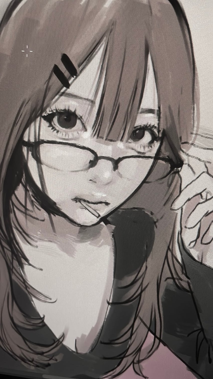 原创 1名女孩 调整眼镜 黑瞳 乳房 棕发