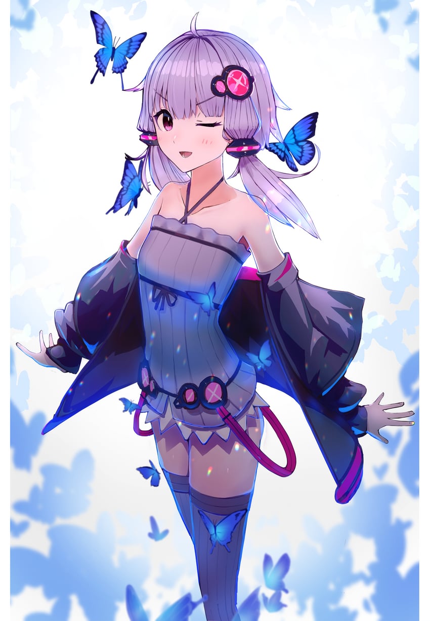 VOCALOID、VOICEROID、结月缘 1名女孩 :D 微笑 呆毛 手放在身体两侧