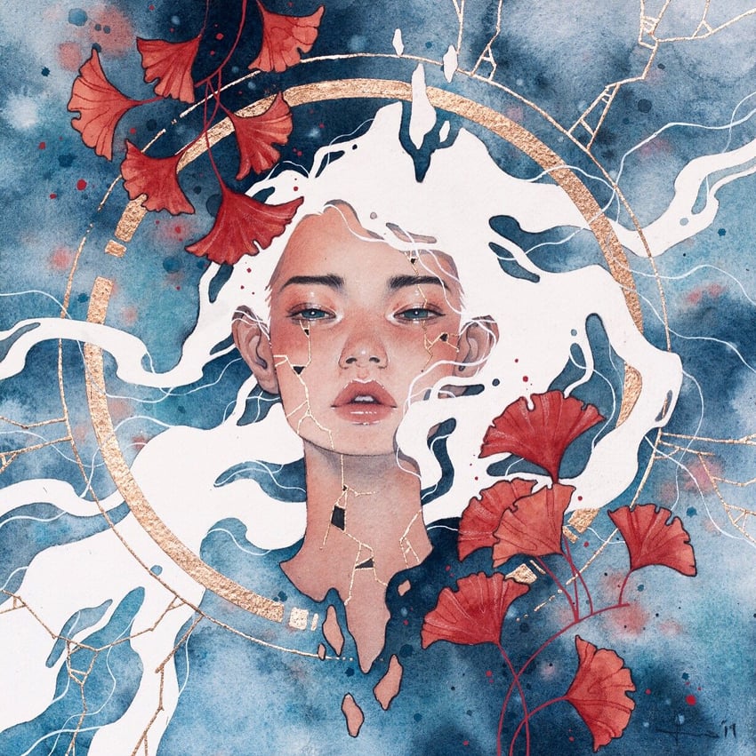 原创 1名女孩 花 长发 看向观众 肖像