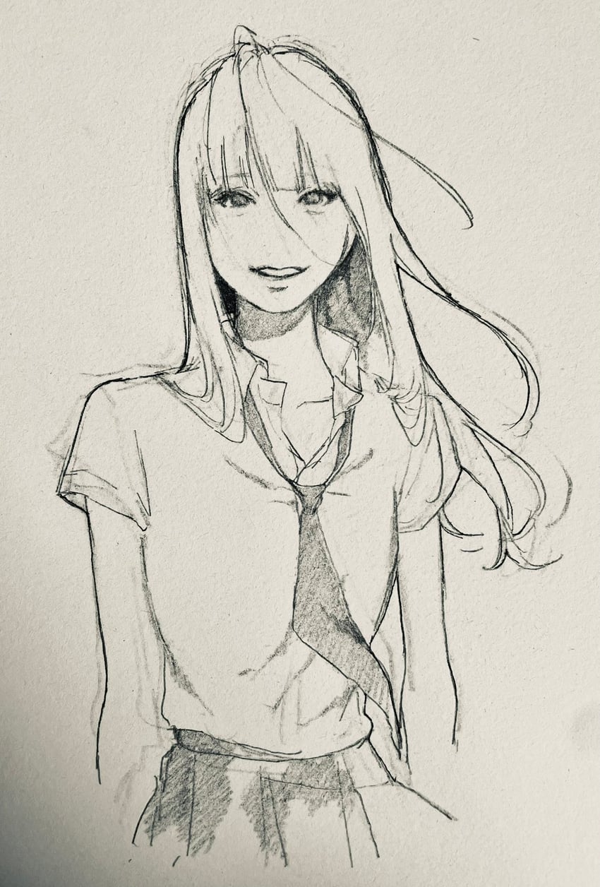 原创 1名女孩 飘逸长发 灰度 长发 单色