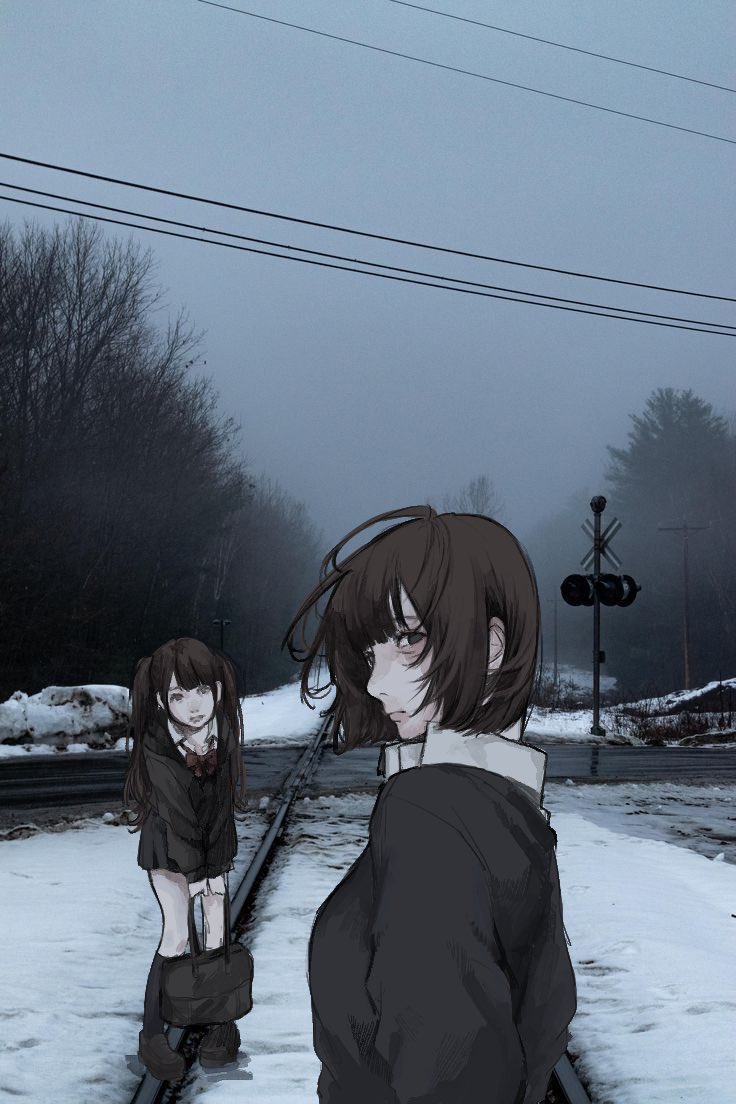 原创 2名女孩 包 黑包 黑色裙子 黑袜