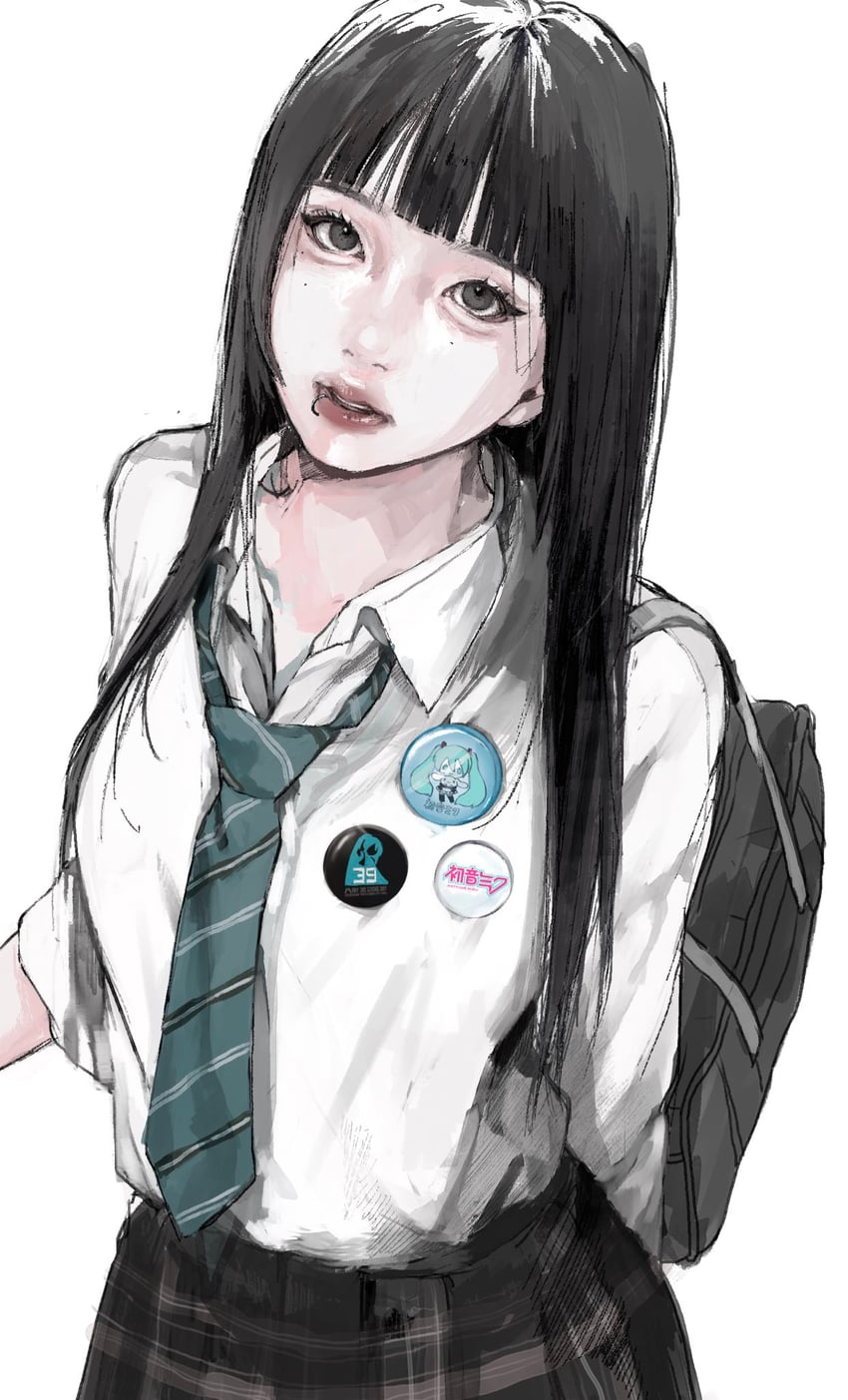 原创、VOCALOID、初音未来 1名女孩 水蓝色领带 徽章 包 黑包