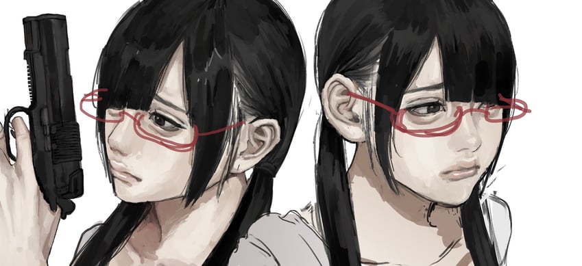 原创 1名女孩 卧蚕 黑瞳 黑发 手指扣在扳机上