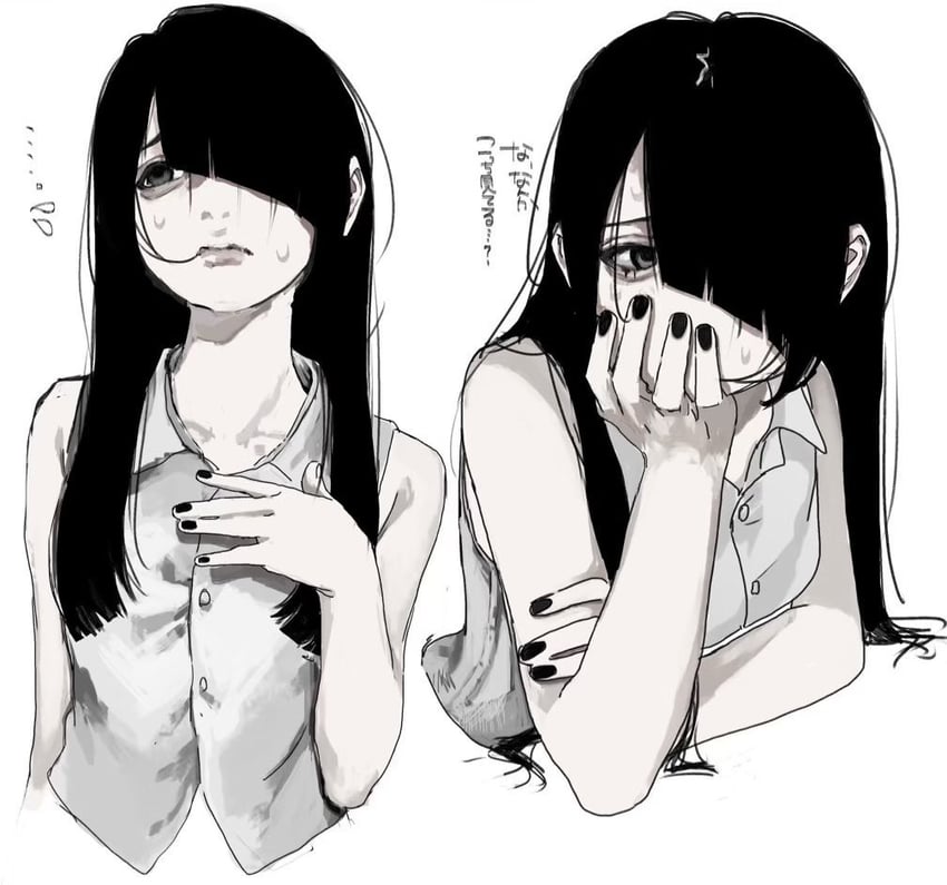 原创 1名女孩 卧蚕 黑发 黑色指甲 闭嘴