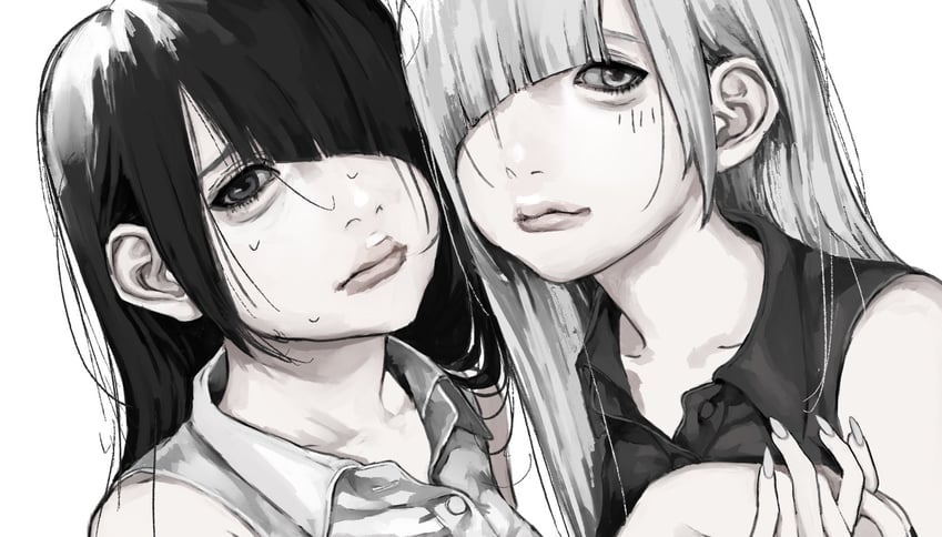 原创 2名女孩 卧蚕 黑瞳 黑发 黑色指甲