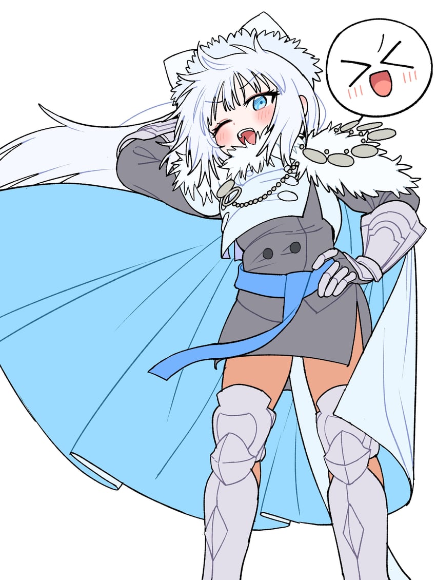 Fate/Grand Order、Fate系列、多布雷尼亚·尼基季奇 (Fate) 1名女孩 闭眼挤眼 饰绪 举手 铠甲