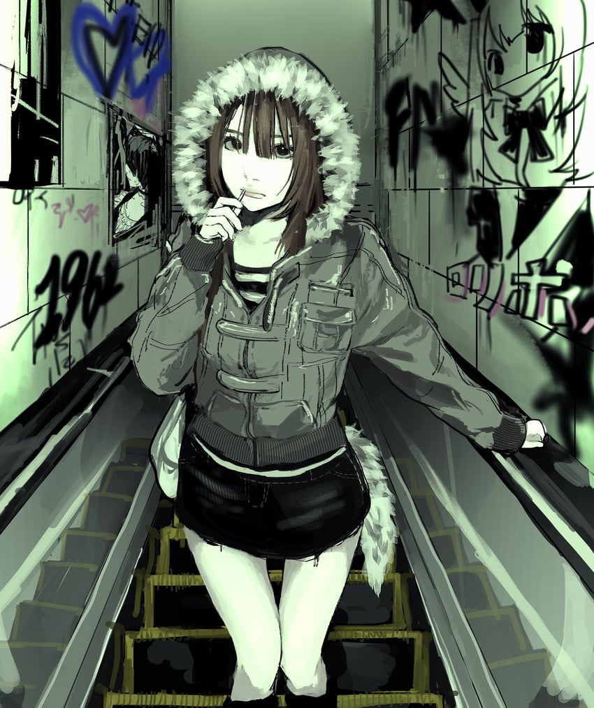 原创 1名女孩 包 黑色裙子 棕发 糖果