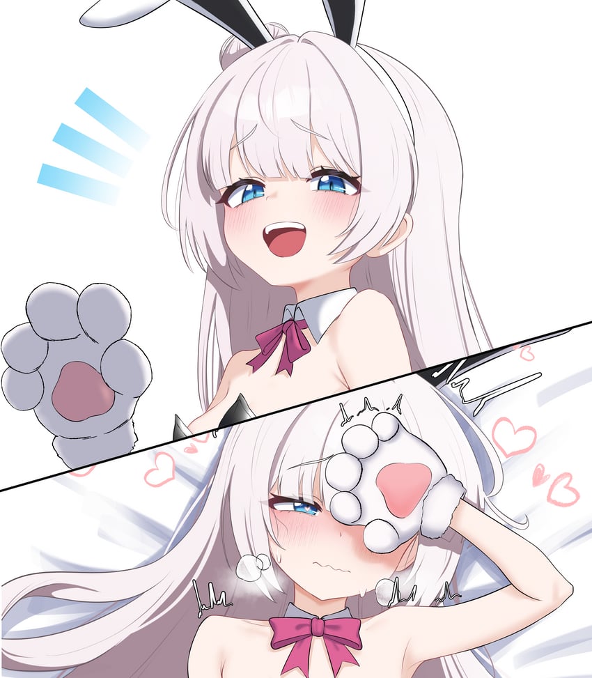 原创 1名女孩 两格漫画 兽耳 动物手 露肩