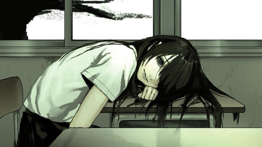 原创 1名女孩 黑瞳 黑发 黑色裙子 椅子