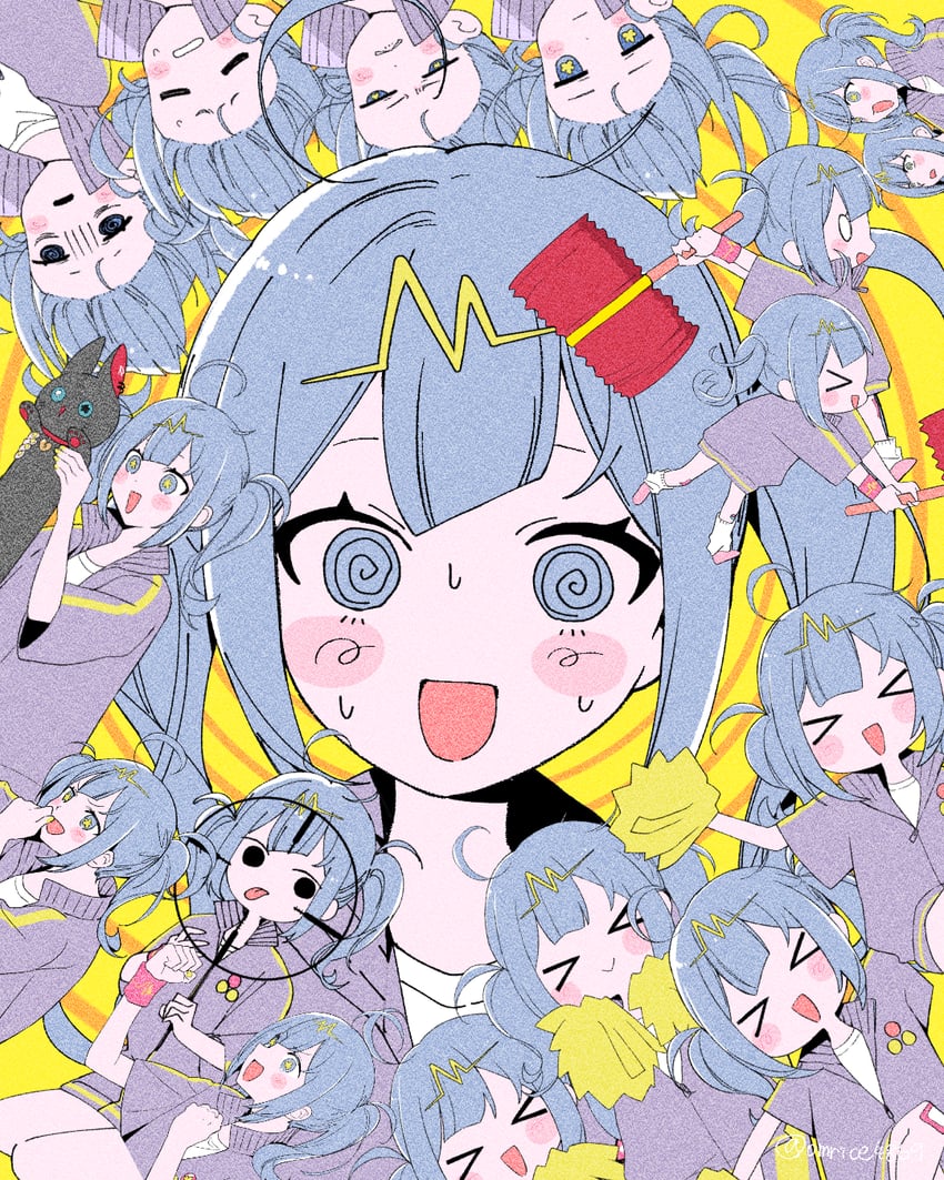 心灵感应 (Vocaloid)、VOCALOID、初音未来 1名女孩 闭眼挤眼 @_@ 呆毛 动物