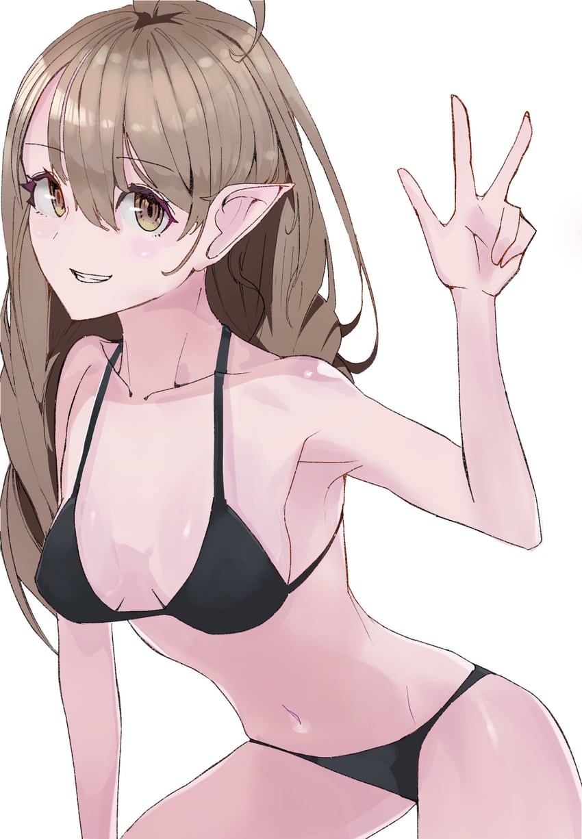 原创 1名女孩 呆毛 比基尼 黑色比基尼 乳房