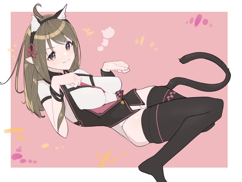 个人势虚拟主播、楠汐 1名女孩 猫脸笑 呆毛 兽耳毛 兽耳