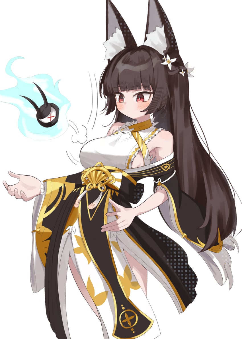 绝区零、星见雅、星见雅 (端庄之花) 1名女孩 兽耳 露肩 黑发 脸红