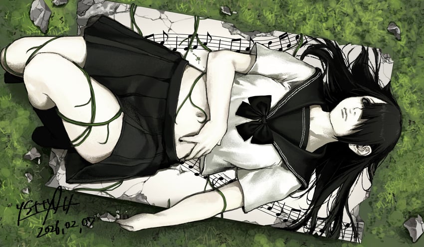 原创 1名女孩 黑色蝴蝶结 黑色蝶形领结 黑瞳 黑发