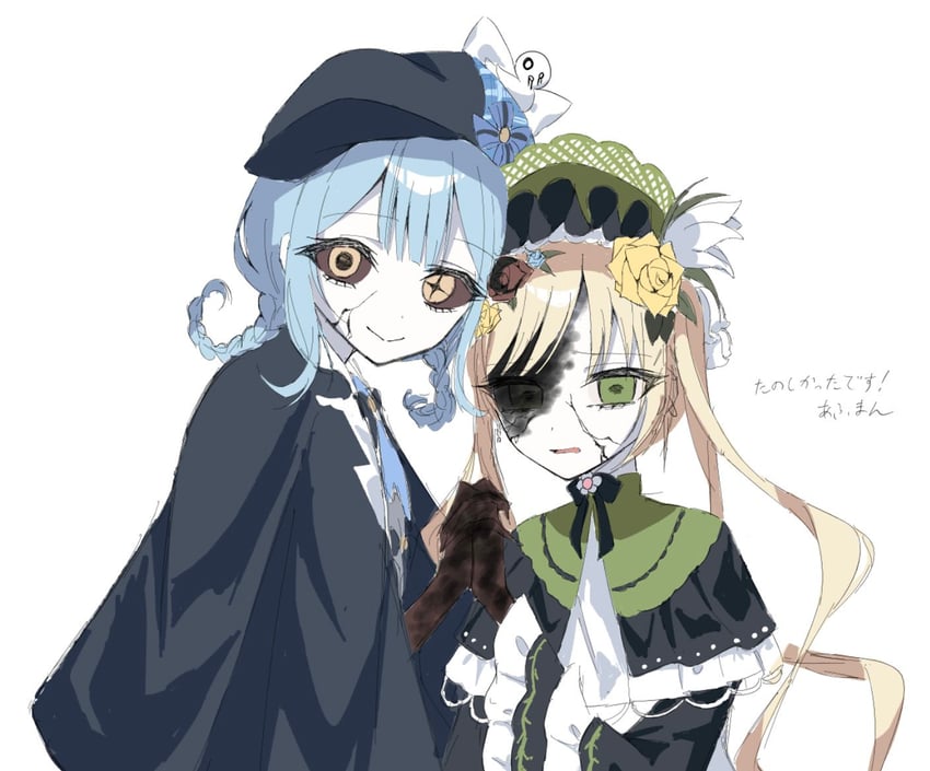 魔法少女的小镇审判、立花雪莉、外能范奈 2名女孩 帽子上的鸟饰 黑色蝴蝶结 黑色蝶形领结 黑色小披肩
