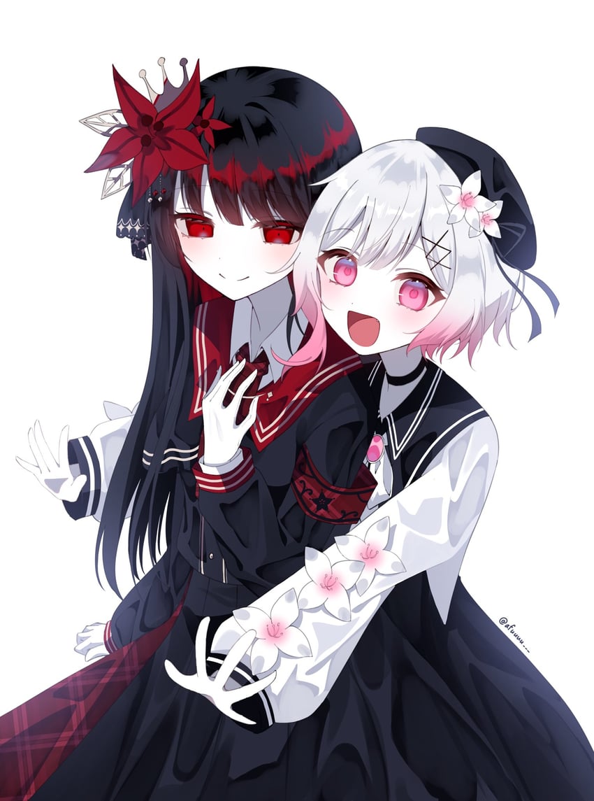 魔法少女的小镇审判、二阶堂博、樱庭绘麻 2名女孩 臂章 作者名 贝雷帽 黑色小披肩
