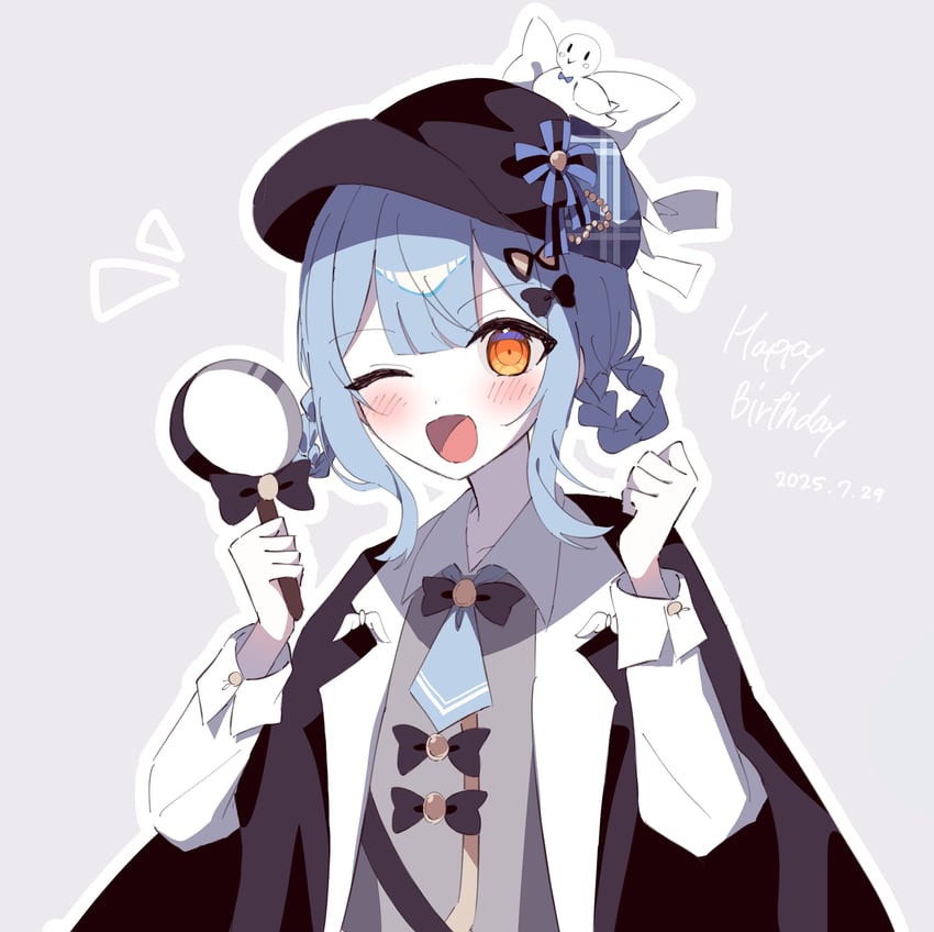 魔法少女的小镇审判、立花雪莉 1名女孩 :D 微笑 帽子上的鸟饰 黑色蝴蝶结