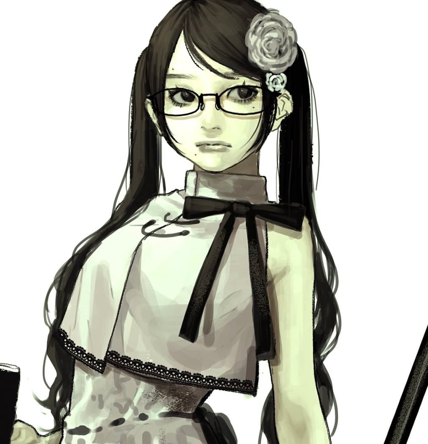 原创 1名女孩 黑瞳 黑发 花 眼镜