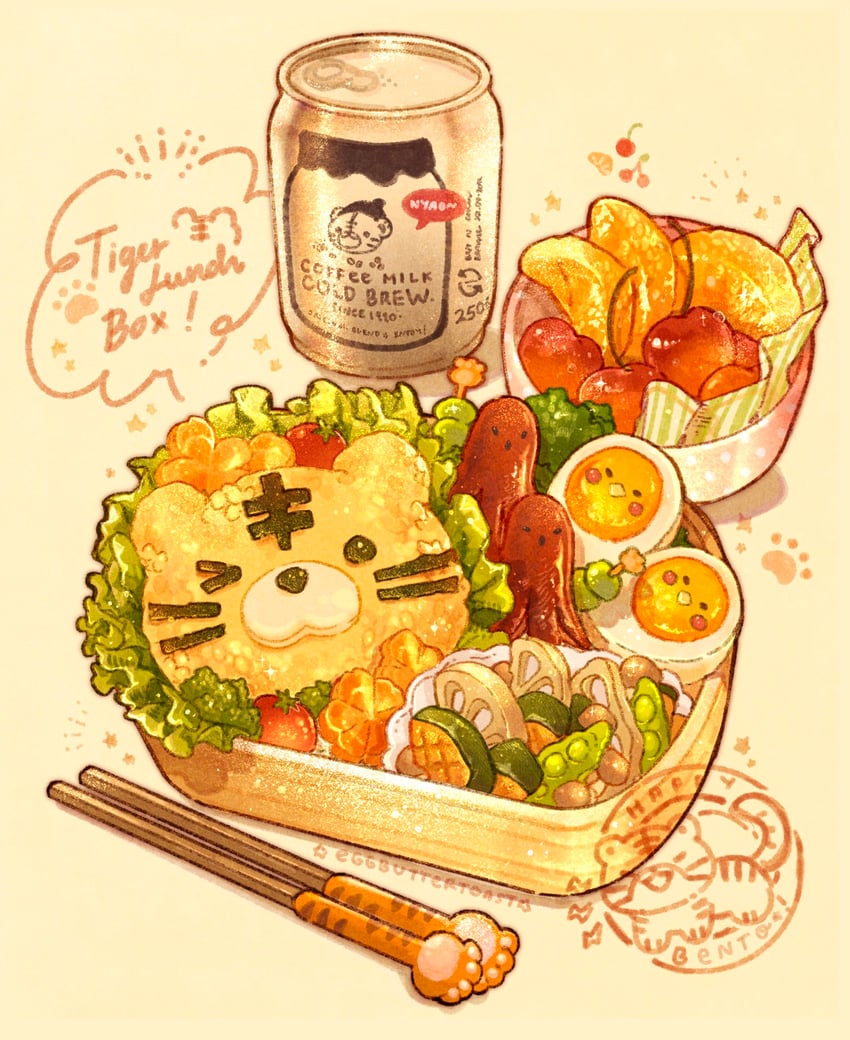 原创 动物主题食物 便当 棕色背景 罐子 胡萝卜片