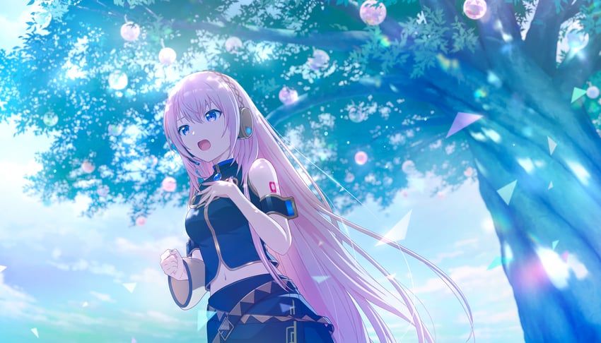 世界计划、VOCALOID、巡音流歌 1名女孩 惊讶 臂章 露肩 黑色臂章