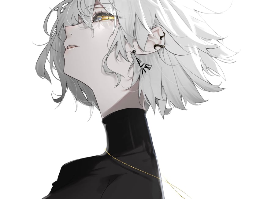 Fate/Grand Order、Fate系列、黑贞德 1名女孩 黑色毛衣 耳环 怒视 珠宝