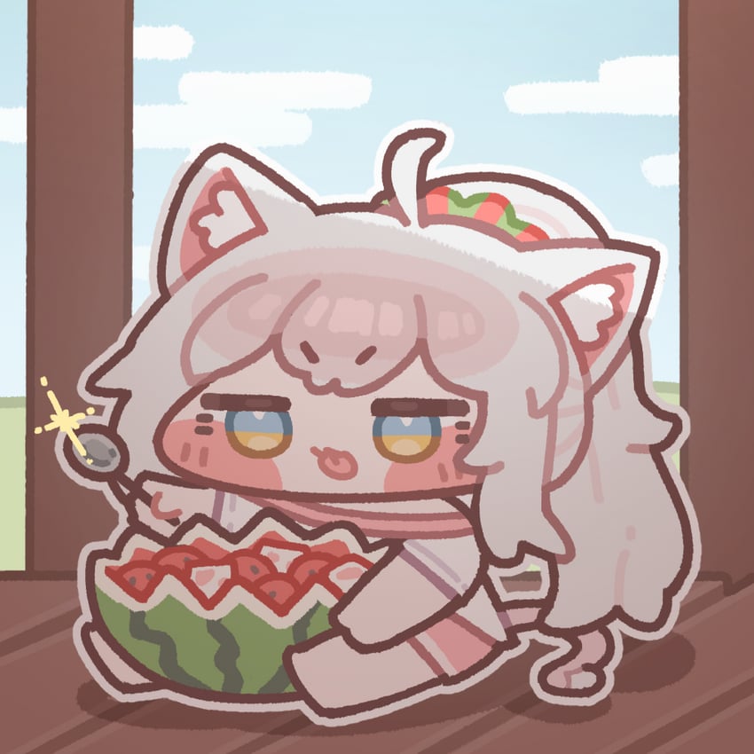提卡尔、Kommy (Trickcal) 1名女孩 猫脸笑 :p 呆毛 兽耳毛