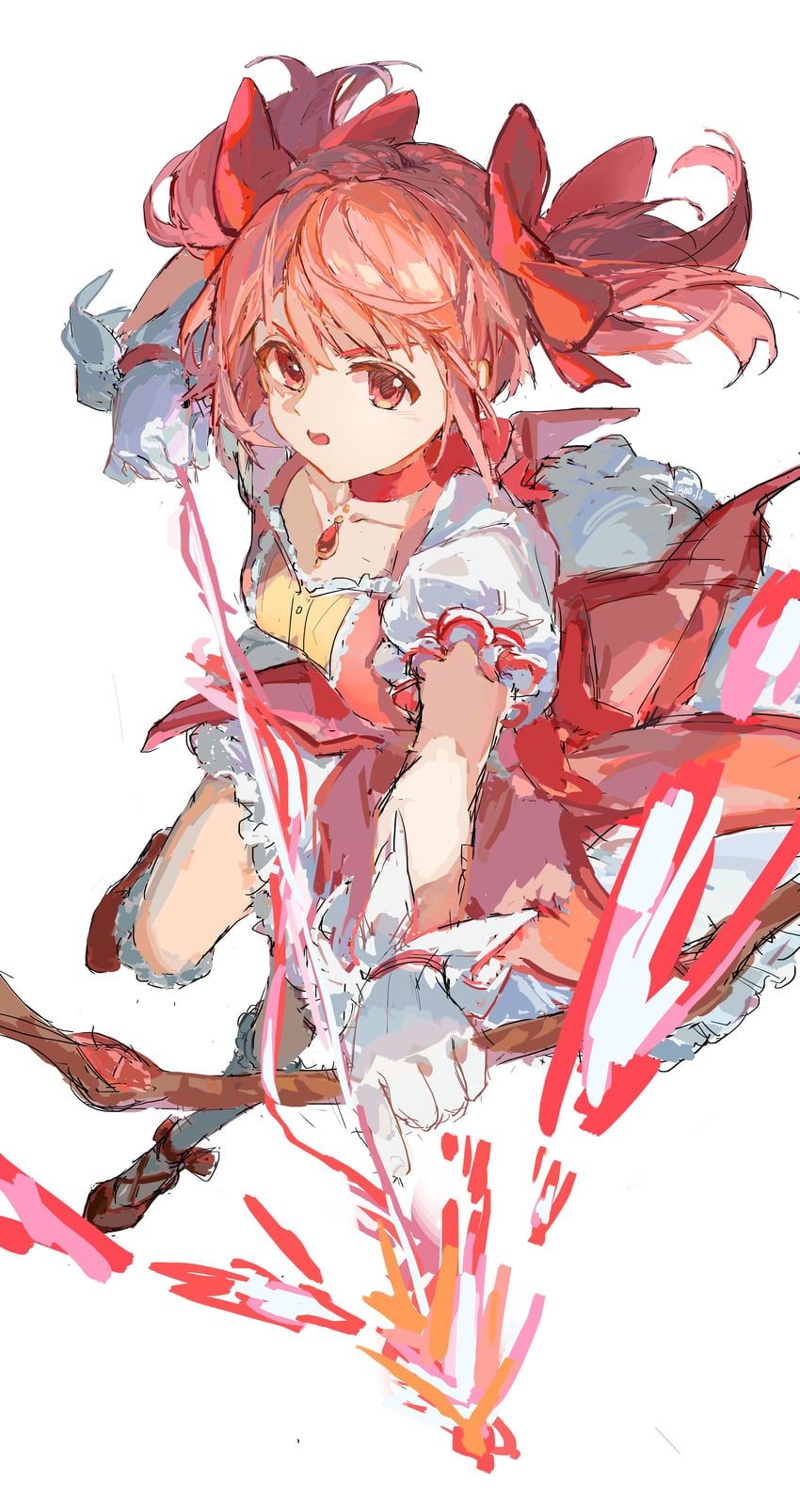 魔法少女小圆、魔法少女小圆、鹿目圆 1名女孩 蝴蝶结 弓（武器） 项圈 拉弓