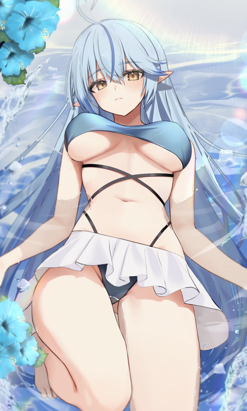 Hololive、雪花拉米 1名女孩 呆毛 比基尼 比基尼裙 蓝色比基尼