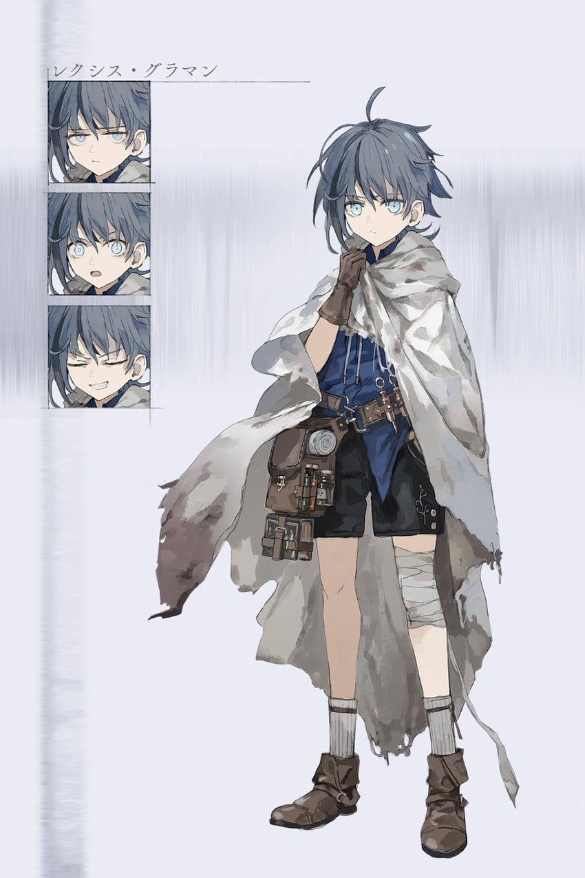 二次元插画 1名男孩 bandaged 绷带 腰带 靴子