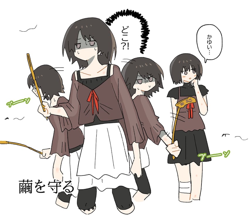 零、零·红蝶、天仓茧 2名女孩 残像 手臂放在侧边 手放在背后 缠着绷带的腿