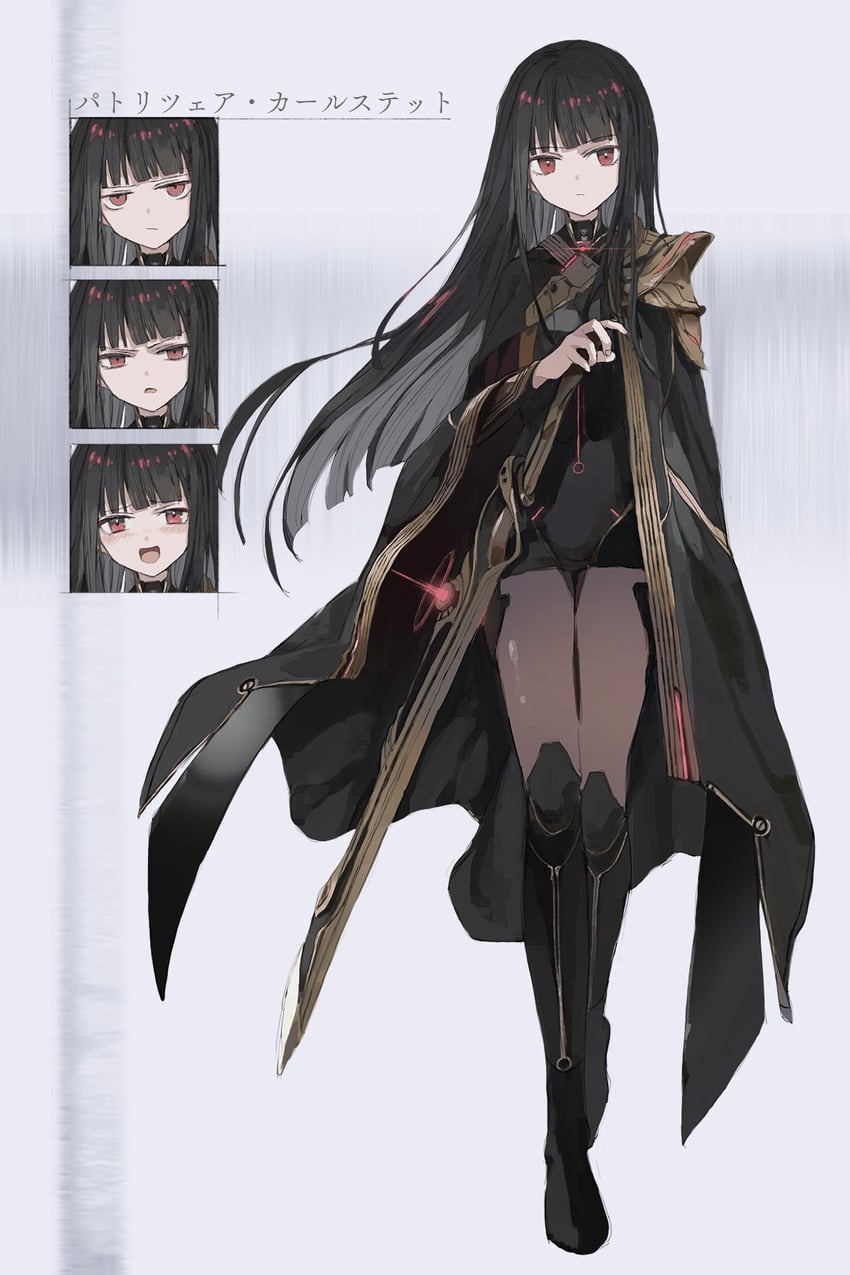 二次元插画 铠甲 黑发 靴子 斗篷 闭嘴