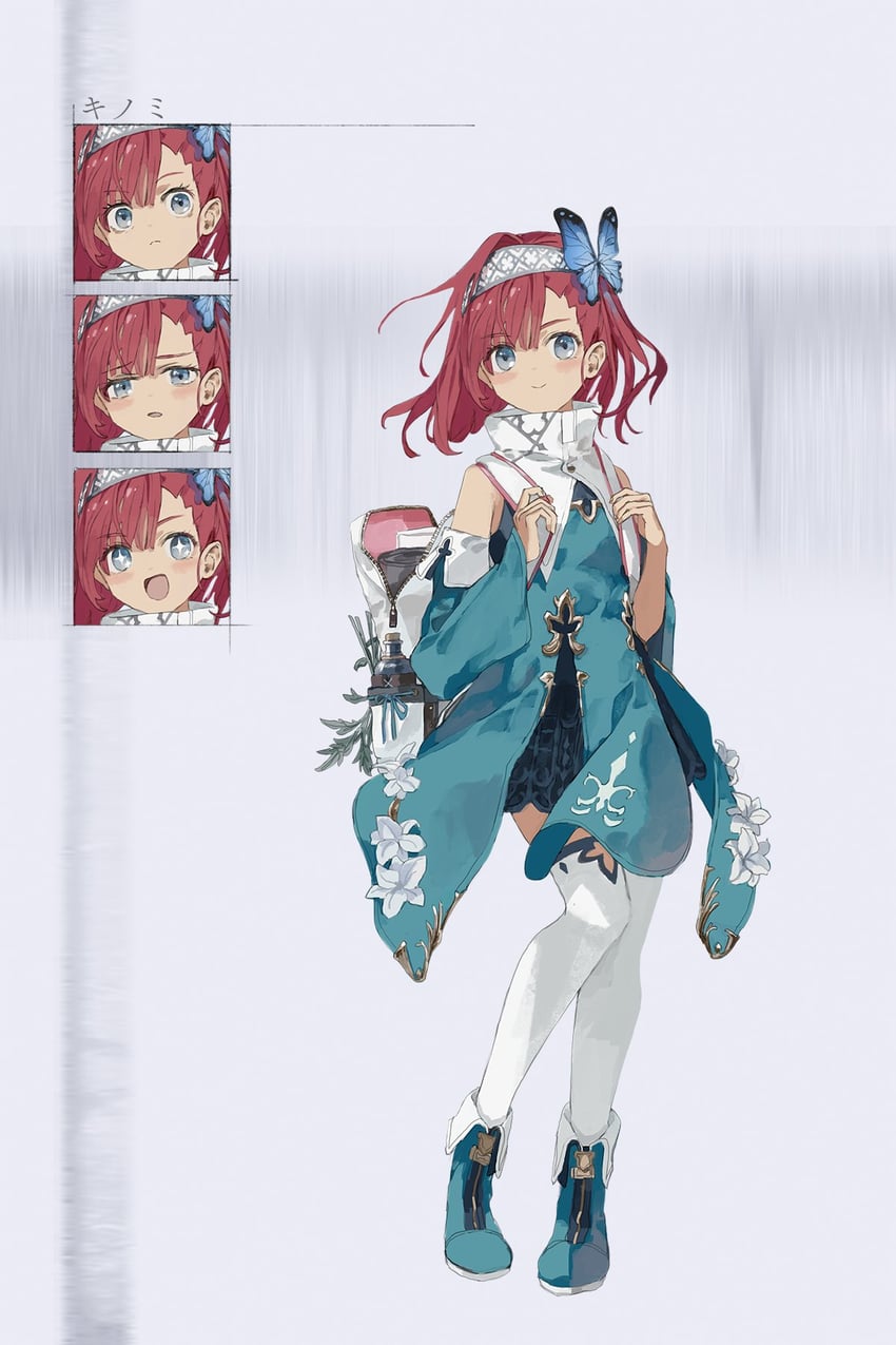 二次元插画 背包 包 露肩 蓝色连衣裙 蓝眼