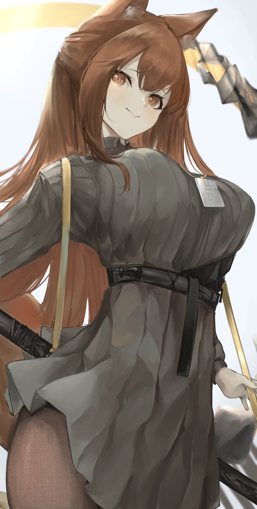 明日方舟、芙兰卡 (明日方舟) 1名女孩 异形乳量 (大) 替换服装 兽耳毛 兽耳