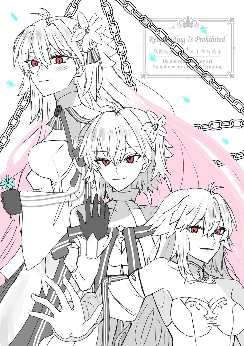 Fate/Grand Order、Fate系列、爱尔奎特 (地球姬) 3人女子 呆毛 露肩 蓝花 脸红
