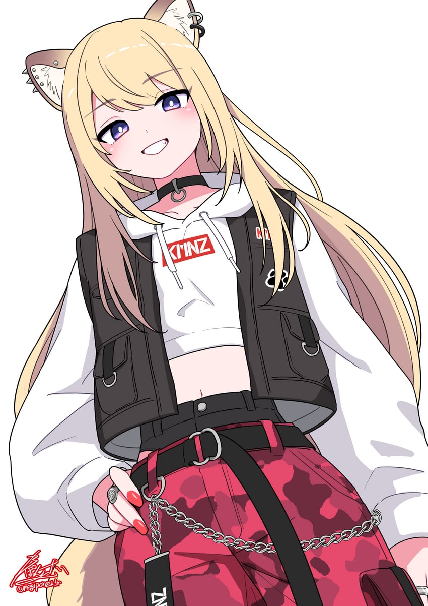 KMNZ、Lita (KMNZ) 1名女孩 兽耳穿孔 兽耳 黑色项圈 黑色马甲