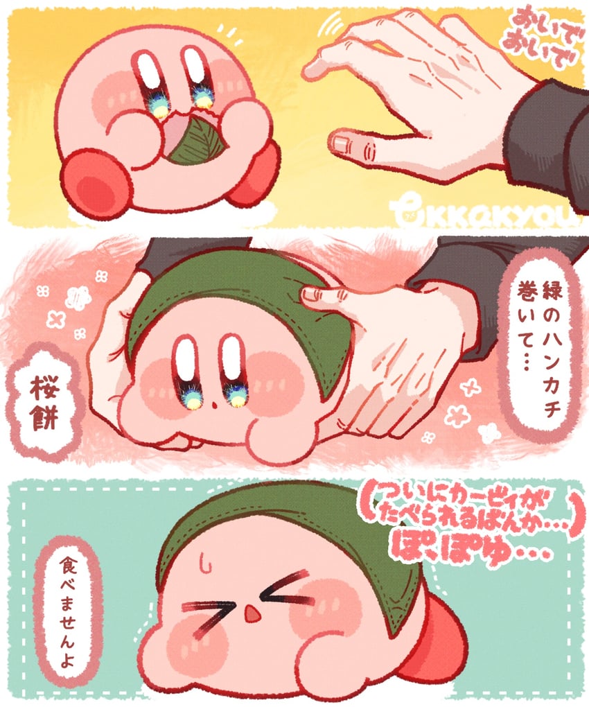 星之卡比系列、现实生活、星之卡比 1名男孩 三格漫画 闭眼挤眼 蓝眼 腮红贴纸