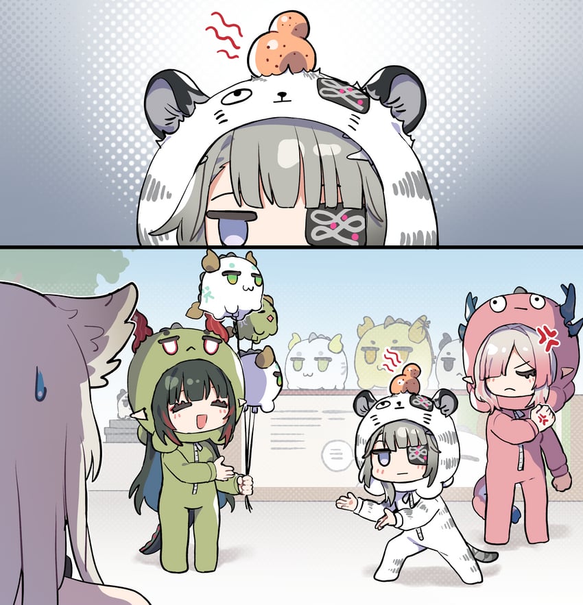 明日方舟、明日方舟：终末地、弥伏 (明日方舟) 4个女孩 青筋 兽耳 气球 鸟娘