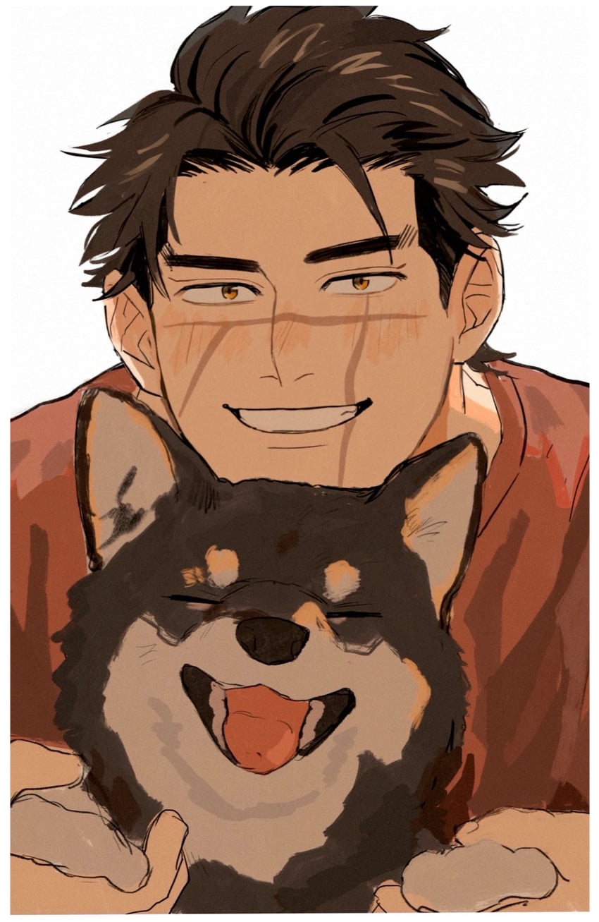 黄金神威、杉元佐一 1名男孩 脸红 边框 棕眼睛 棕发