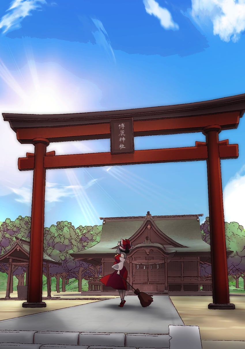 博丽灵梦 绽放 蓝天 日式服装 巫女 神社