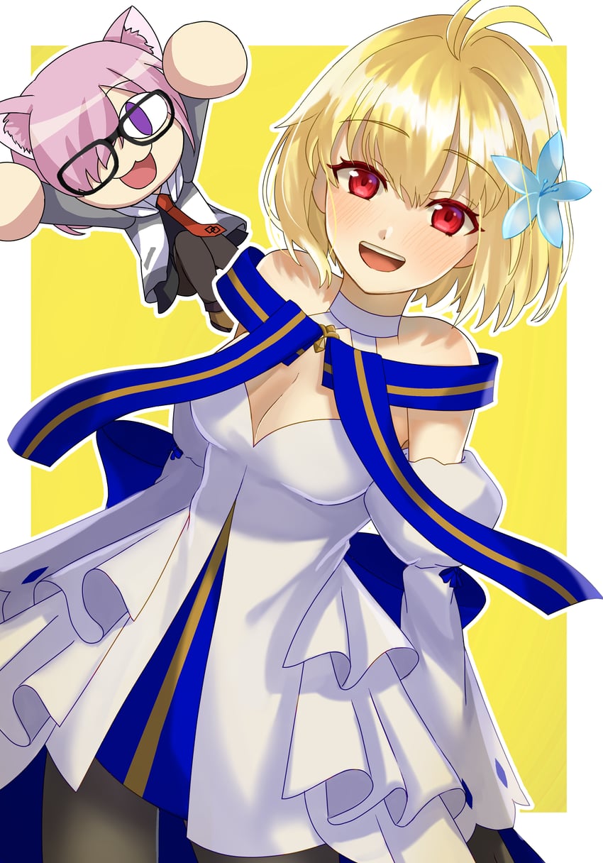 Fate/Grand Order、Fate系列、爱尔奎特·布伦史塔德 2名女孩 兽耳毛 兽耳 呆毛 举起双手