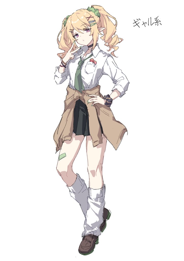 公主连结！、克萝依 (公主连结) 1名女孩 创可贴 腿上的创可贴 黑色项圈 黑色裙子