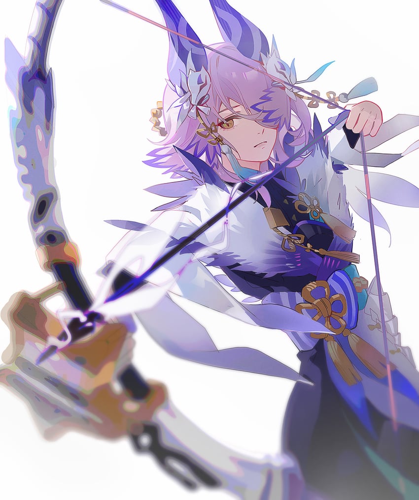 明日方舟、怪物猎人系列、梓兰 (明日方舟) 1名女孩 鸟娘 模糊 蝴蝶结 弓（武器）