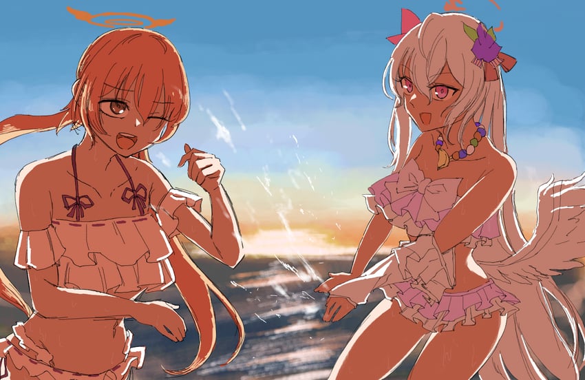 蔚蓝档案、梓 (蔚蓝档案)、梓(泳装) 2名女孩 :D 比基尼 金发 乳房